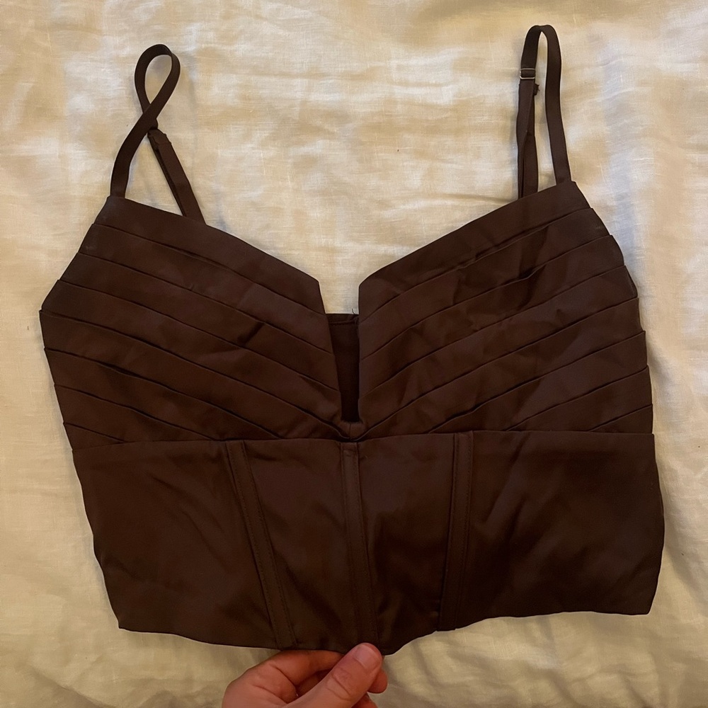cropped brown corset top